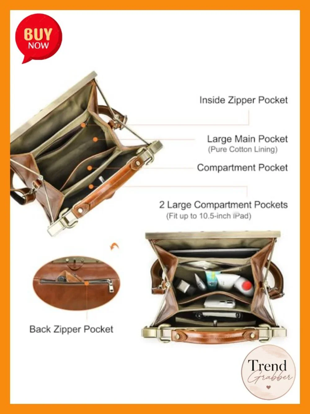 Full Grain Leather Doctor Bag Purse Top Handle Handbag Vintage Satchel Shoulder